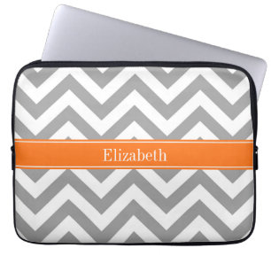 Dark Gray White LG Chevron Pumpkin Name Monogram Laptop Sleeve