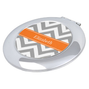 Dark Gray White LG Chevron Pumpkin Name Monogram Vanity Mirror