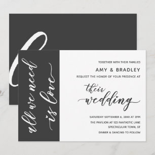 Dark Gray & White Modern Script Wedding Invitation