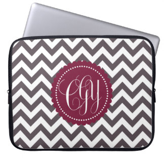 Dark Gray White Monogram Chevron Pattern Laptop Sleeve