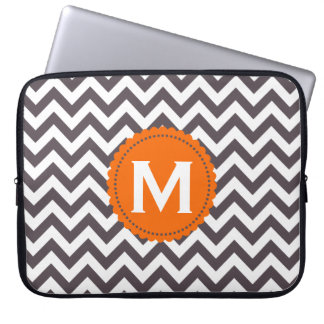 Dark Gray White Monogram Chevron Pattern Laptop Sleeve