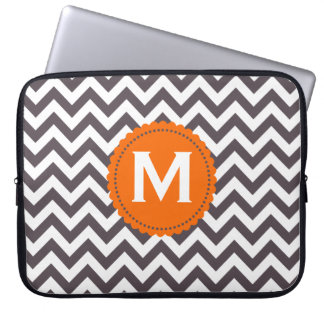 Dark Gray White Monogram Chevron Pattern Laptop Sleeve