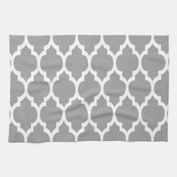 Dark Gray White Moroccan Quatrefoil Pattern #4 Kitchen Towel by FantabulousPatterns at Zazzle