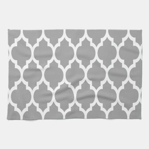 Dark Gray White Moroccan Quatrefoil Pattern 4 Kitchen Towel