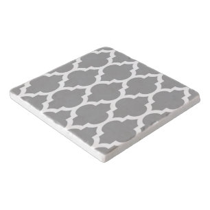 Dark Gray White Moroccan Quatrefoil Pattern #4 Trivet