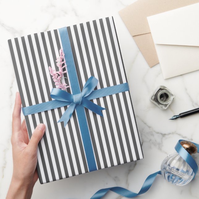 Dark Gray & White Stripes Wrapping Paper (Gifting)