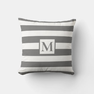 Dark Gray white strips monogram Throw Pillow