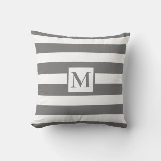 Dark Gray white strips monogram Throw Pillow