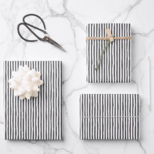 Dark Gray & White Wonky Stripes Wrapping Paper Sheets