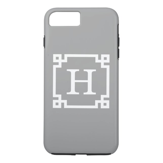 Dark Gray Wht Greek Key Frame #2 Initial Monogram Case-Mate iPhone Case (Back)