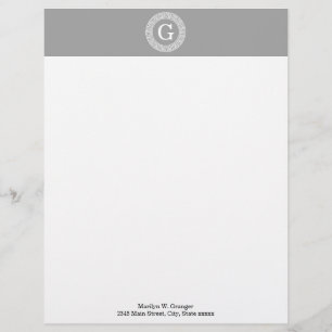 Dark Gray Wht Greek Key Rnd Frame Initial Monogram Letterhead
