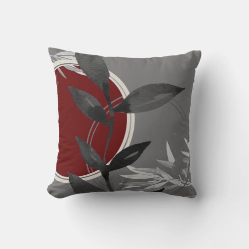 Dark Gray  Wine Artistic Abstract Watercolor Leaf Throw Pillow
