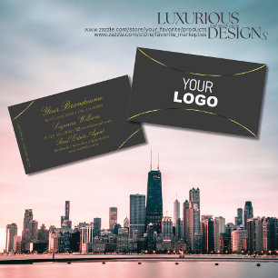 Dark Gray with Gold Decor and Logo Professional Business Card