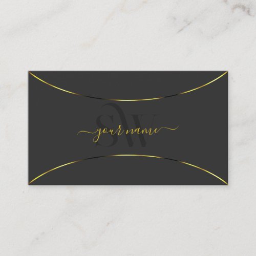 Dark Gray with Gold Decor and Monogram Luxurious Business Card