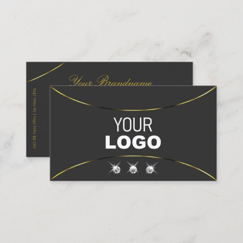 Dark Gray with Gold Decor Diamonds and Logo Modern Business Card