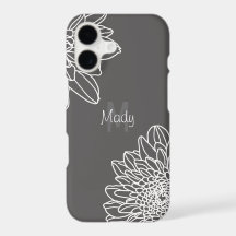Dark Gray With Large White Flowers And Name