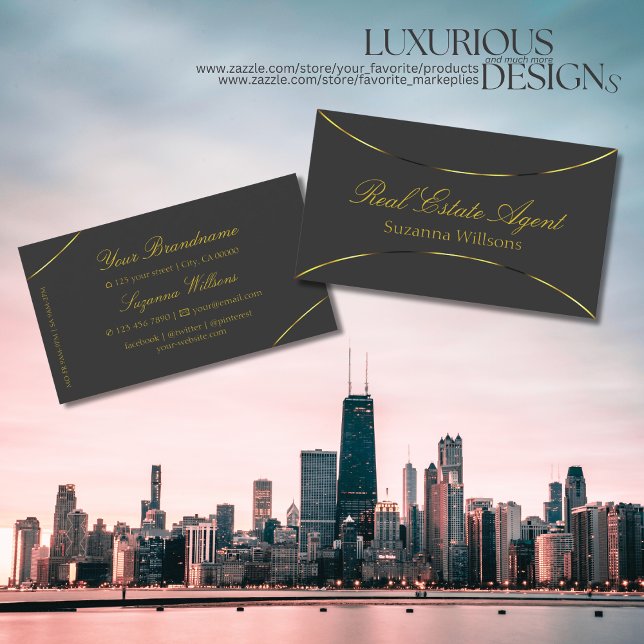 Dark Gray with Shimmery Gold Decor Professional Business Card (Creator Uploaded)