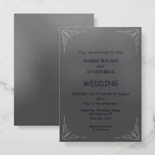 Dark Gray with Silver Corners Minimalist Wedding Letterpress Photo Cards