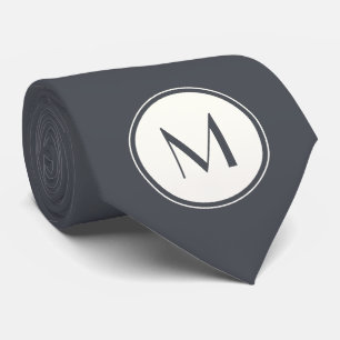 Dark Gray With White Circle Monogram Neck Tie