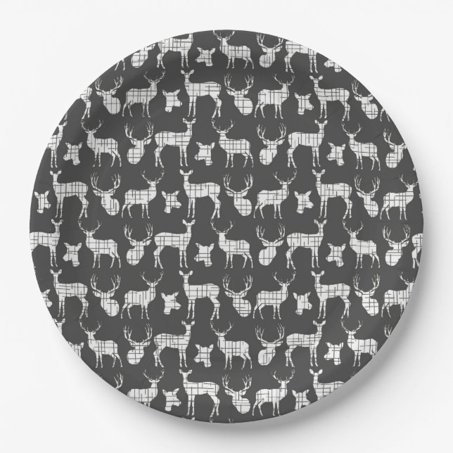 Dark Gray With White Deer Paper Plates (Front)