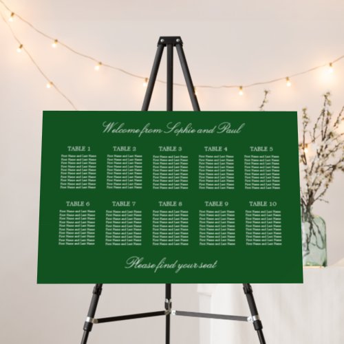Dark Green 10 Table Wedding Seating Chart Foam Board