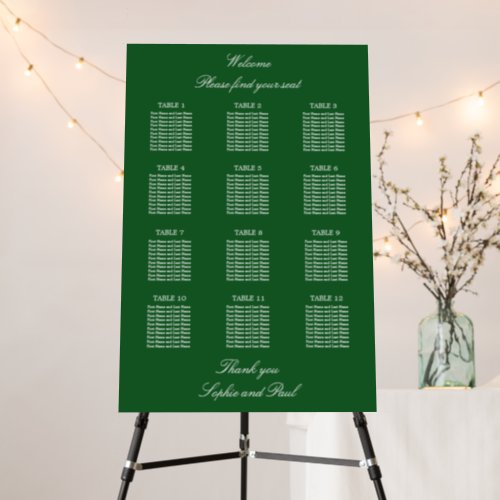 Dark Green 12 Table Wedding Seating Chart Foam Board