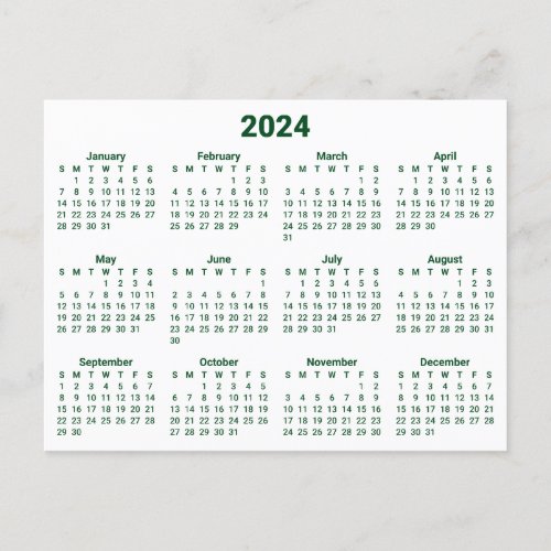 Dark Green 2024 Calendar Postcard