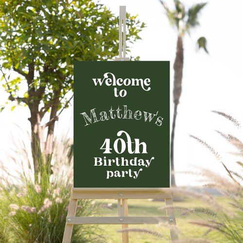 Dark Green 40th Birthday Party Welcome Sign