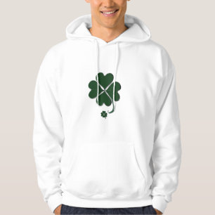 Dark Green 4 Leaf Clover St. Patrick's Day White Hoodie