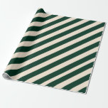 Dark Green and Antique White Stripes Wrapping Paper