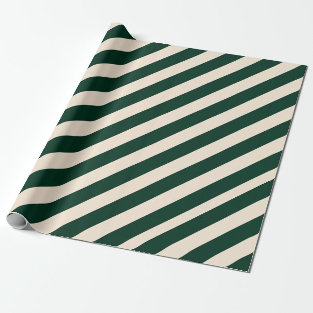 Dark Green and Antique White Stripes Wrapping Paper (Unrolled)