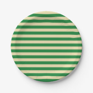 Dark Green and Beige Stripes Paper Plates