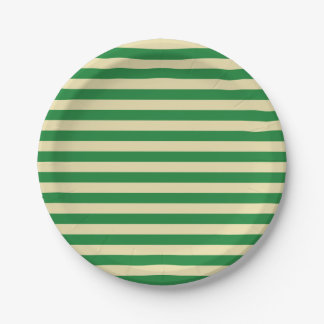 Dark Green and Beige Stripes Paper Plates