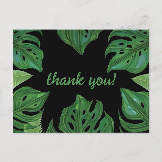 Dark Green and Black Jungle Monstera Leaves  Postcard (Front)