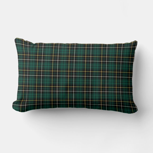 Dark Green and Black MacAlpine Clan Scottish Plaid Lumbar Pillow (Front)