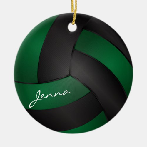 Dark Green and Black Personalize Volleyball Ceramic Ornament