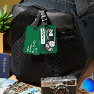 Dark Green and Black Sporty Volleyball 🏐 Luggage Tag