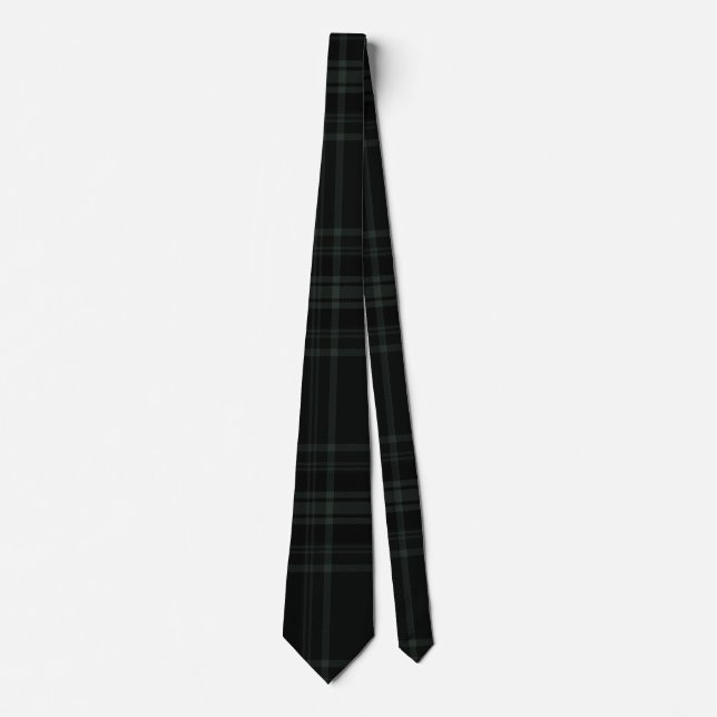 Dark Green and Black Tartan Plaid Pattern Design Neck Tie (Front)