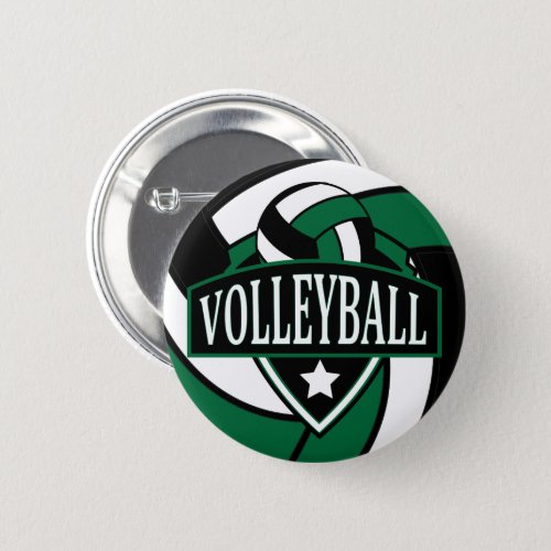 Dark Green and Black Volleyball Logo Button