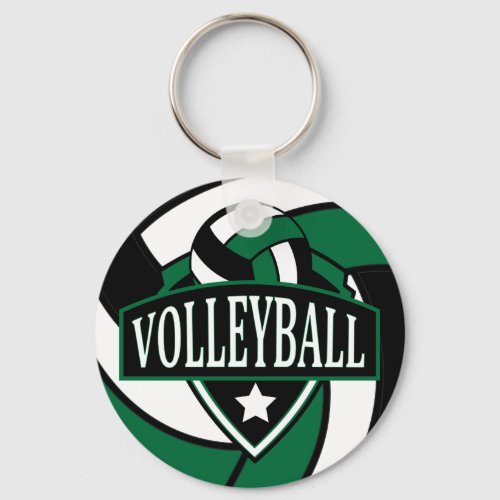 Dark Green and Black Volleyball Logo Keychain