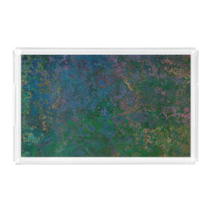 Dark Green and Blue Alcohol Ink Abstract Acrylic Tray