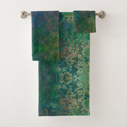 Dark Green and Blue Alcohol Ink Abstract Bath Towel Set