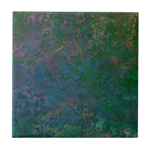 Dark Green and Blue Alcohol Ink Abstract Ceramic Tile