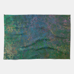 Dark Green and Blue Alcohol Ink Abstract Kitchen Towel