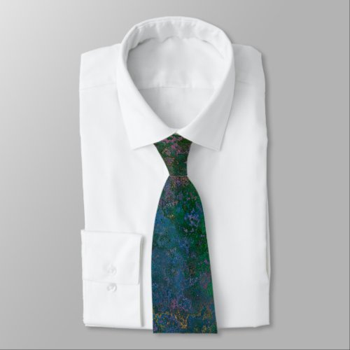Dark Green and Blue Alcohol Ink Abstract  Neck Tie