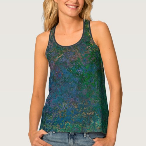 Dark Green and Blue Alcohol Ink Abstract Tank Top