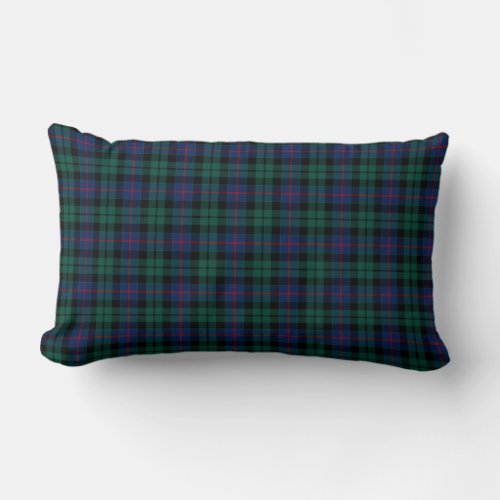 Dark Green and Blue Morrison Clan Scottish Plaid Lumbar Pillow