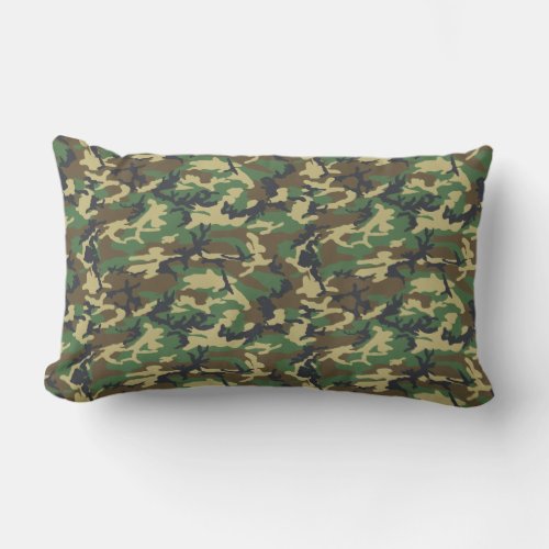 Dark Green and Brown Camo  Tree Leaves Lumbar Pillow