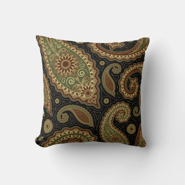 Dark green and burgundy paisley.png throw pillow Zazzle