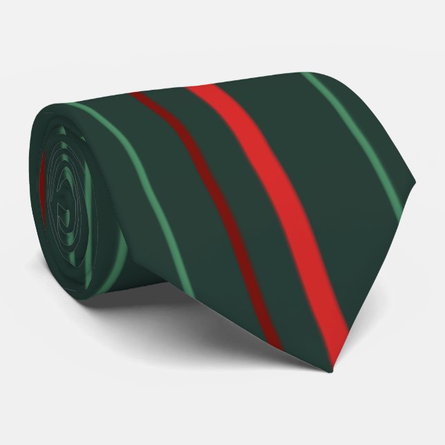 Dark Green and Dark Red Stripes Neck Tie (Rolled)